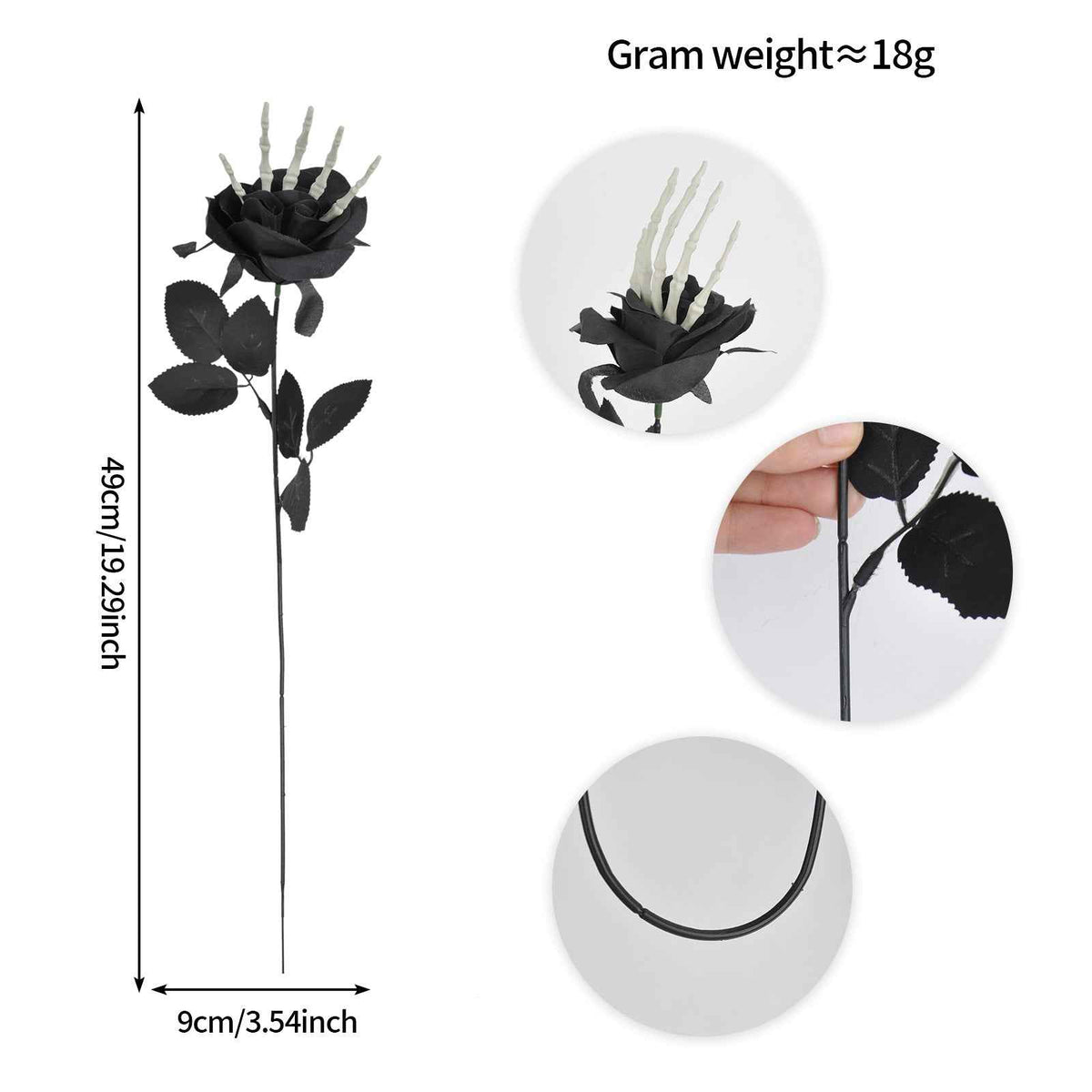 Skull-Hand Rose Stem – Gothic Halloween Ornament
