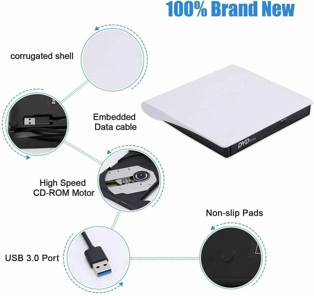 High-Speed Slim External CD DVD Drive - USB 3.0 Burner for Laptops & PCs
