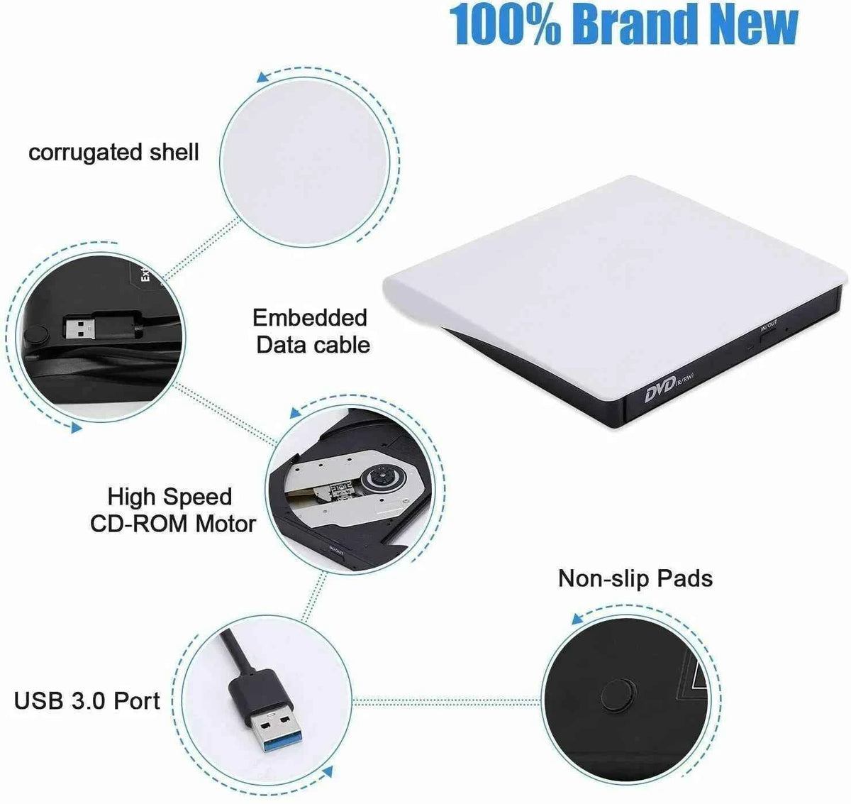 High-Speed Slim External CD DVD Drive - USB 3.0 Burner for Laptops & PCs