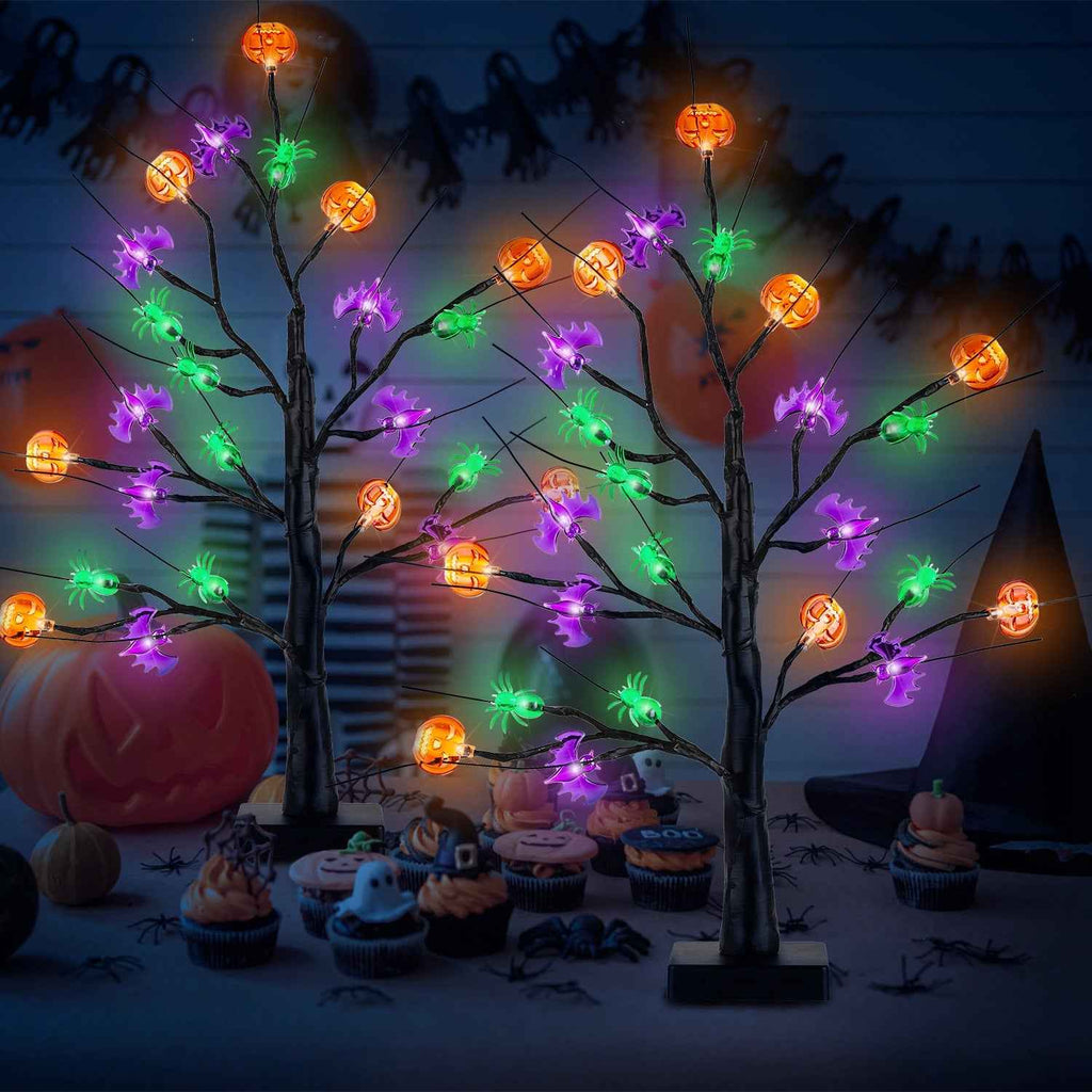 Lighted Halloween Tree 2-Pack – 24 LEDs with Timer